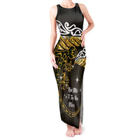New Zealand Matariki Tank Maxi Dress Maori New Year Silver Fern And Lizard - Gold LT14 Women Gold - Polynesian Pride