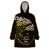 New Zealand Matariki Wearable Blanket Hoodie Maori New Year Silver Fern And Lizard - Gold LT14 One Size Gold - Polynesian Pride