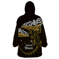 New Zealand Matariki Wearable Blanket Hoodie Maori New Year Silver Fern And Lizard - Gold LT14 - Polynesian Pride