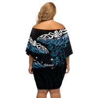 New Zealand Matariki Family Matching Off Shoulder Short Dress and Hawaiian Shirt Maori New Year Silver Fern And Lizard - Turquosie LT14 - Polynesian Pride