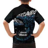 New Zealand Matariki Family Matching Short Sleeve Bodycon Dress and Hawaiian Shirt Maori New Year Silver Fern And Lizard - Turquosie LT14 - Polynesian Pride