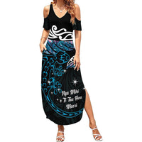 New Zealand Matariki Summer Maxi Dress Maori New Year Silver Fern And Lizard - Turquosie LT14 Women Turquoise - Polynesian Pride