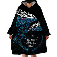 New Zealand Matariki Wearable Blanket Hoodie Maori New Year Silver Fern And Lizard - Turquosie LT14 - Polynesian Pride