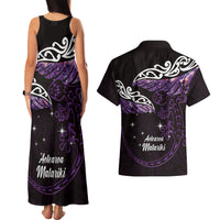New Zealand Matariki Couples Matching Tank Maxi Dress and Hawaiian Shirt Maori New Year Silver Fern And Lizard - Purple LT14 - Polynesian Pride