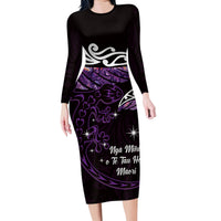New Zealand Matariki Family Matching Long Sleeve Bodycon Dress and Hawaiian Shirt Maori New Year Silver Fern And Lizard - Purple LT14 Mom's Dress Purple - Polynesian Pride