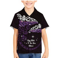 New Zealand Matariki Family Matching Mermaid Dress and Hawaiian Shirt Maori New Year Silver Fern And Lizard - Purple LT14 Son's Shirt Purple - Polynesian Pride