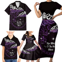 New Zealand Matariki Family Matching Short Sleeve Bodycon Dress and Hawaiian Shirt Maori New Year Silver Fern And Lizard - Purple LT14 - Polynesian Pride