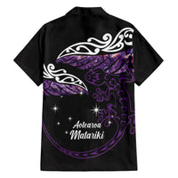 New Zealand Matariki Family Matching Short Sleeve Bodycon Dress and Hawaiian Shirt Maori New Year Silver Fern And Lizard - Purple LT14 - Polynesian Pride