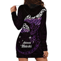 New Zealand Matariki Hoodie Dress Maori New Year Silver Fern And Lizard - Purple LT14 - Polynesian Pride