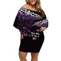 New Zealand Matariki Off Shoulder Short Dress Maori New Year Silver Fern And Lizard - Purple LT14 Women Purple - Polynesian Pride