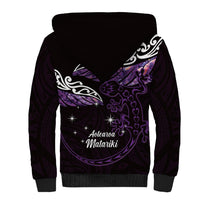 New Zealand Matariki Sherpa Hoodie Maori New Year Silver Fern And Lizard - Purple LT14 - Polynesian Pride