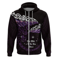 New Zealand Matariki Zip Hoodie Maori New Year Silver Fern And Lizard - Purple LT14 Zip Hoodie Purple - Polynesian Pride