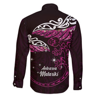 New Zealand Matariki Family Matching Long Sleeve Bodycon Dress and Hawaiian Shirt Maori New Year Silver Fern And Lizard - Pink LT14 - Polynesian Pride