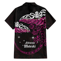 New Zealand Matariki Family Matching Off Shoulder Maxi Dress and Hawaiian Shirt Maori New Year Silver Fern And Lizard - Pink LT14 - Polynesian Pride