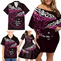 New Zealand Matariki Family Matching Off Shoulder Short Dress and Hawaiian Shirt Maori New Year Silver Fern And Lizard - Pink LT14 - Polynesian Pride