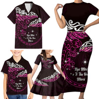 New Zealand Matariki Family Matching Short Sleeve Bodycon Dress and Hawaiian Shirt Maori New Year Silver Fern And Lizard - Pink LT14 - Polynesian Pride