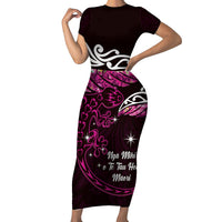 New Zealand Matariki Family Matching Short Sleeve Bodycon Dress and Hawaiian Shirt Maori New Year Silver Fern And Lizard - Pink LT14 Mom's Dress Pink - Polynesian Pride