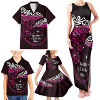 New Zealand Matariki Family Matching Tank Maxi Dress and Hawaiian Shirt Maori New Year Silver Fern And Lizard - Pink LT14 - Polynesian Pride