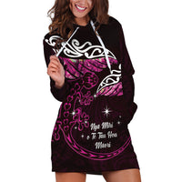 New Zealand Matariki Hoodie Dress Maori New Year Silver Fern And Lizard - Pink LT14 Pink - Polynesian Pride