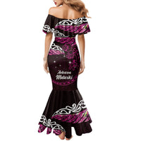 New Zealand Matariki Mermaid Dress Maori New Year Silver Fern And Lizard - Pink LT14 - Polynesian Pride
