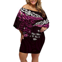 New Zealand Matariki Off Shoulder Short Dress Maori New Year Silver Fern And Lizard - Pink LT14 Women Pink - Polynesian Pride