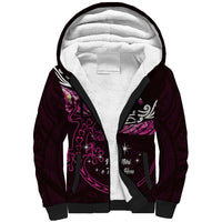 New Zealand Matariki Sherpa Hoodie Maori New Year Silver Fern And Lizard - Pink LT14 Unisex Pink - Polynesian Pride