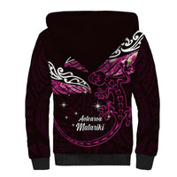 New Zealand Matariki Sherpa Hoodie Maori New Year Silver Fern And Lizard - Pink LT14 - Polynesian Pride