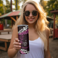 New Zealand Matariki Skinny Tumbler Maori New Year Silver Fern And Lizard - Pink