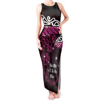 New Zealand Matariki Tank Maxi Dress Maori New Year Silver Fern And Lizard - Pink LT14 Women Pink - Polynesian Pride