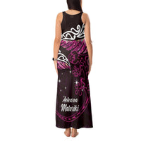 New Zealand Matariki Tank Maxi Dress Maori New Year Silver Fern And Lizard - Pink LT14 - Polynesian Pride