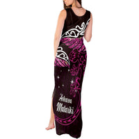New Zealand Matariki Tank Maxi Dress Maori New Year Silver Fern And Lizard - Pink LT14 - Polynesian Pride