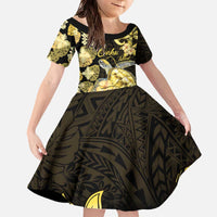 Personalised Aloha Hawaii Oahu Island Family Matching Off The Shoulder Long Sleeve Dress and Hawaiian Shirt Gathering Place Sea Turtle Ilima Flowers