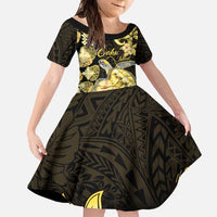 Personalised Aloha Hawaii Oahu Island Family Matching Off Shoulder Maxi Dress and Hawaiian Shirt Gathering Place Sea Turtle Ilima Flowers