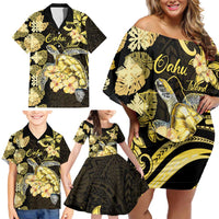 Personalised Aloha Hawaii Oahu Island Family Matching Off Shoulder Short Dress and Hawaiian Shirt Gathering Place Sea Turtle Ilima Flowers LT14 - Polynesian Pride