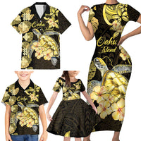 Personalised Aloha Hawaii Oahu Island Family Matching Short Sleeve Bodycon Dress and Hawaiian Shirt Gathering Place Sea Turtle Ilima Flowers LT14 - Polynesian Pride