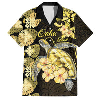 Personalised Aloha Hawaii Oahu Island Family Matching Short Sleeve Bodycon Dress and Hawaiian Shirt Gathering Place Sea Turtle Ilima Flowers LT14 Dad's Shirt - Short Sleeve Yellow - Polynesian Pride