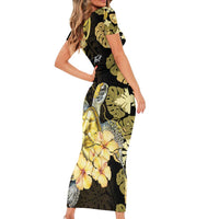 Personalised Aloha Hawaii Oahu Island Family Matching Short Sleeve Bodycon Dress and Hawaiian Shirt Gathering Place Sea Turtle Ilima Flowers LT14 - Polynesian Pride
