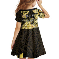 Personalised Aloha Hawaii Oahu Island Kid Short Sleeve Dress Gathering Place Sea Turtle Ilima Flowers
