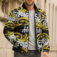 Personalised Cook Islands Aitutaki Bomber Puffer Jacket Tiare Maori Polynesian Waves Tattoo