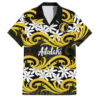 Personalised Cook Islands Aitutaki Family Matching Off Shoulder Maxi Dress and Hawaiian Shirt Tiare Maori Polynesian Waves Tattoo LT14 Dad's Shirt - Short Sleeve Yellow - Polynesian Pride
