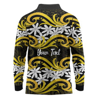 Personalised Cook Islands Aitutaki Long Sleeve Polo Shirt Tiare Maori Polynesian Waves Tattoo