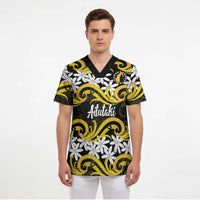 Personalised Cook Islands Aitutaki Scrub Top Tiare Maori Polynesian Waves Tattoo