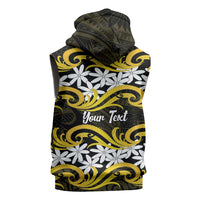 Personalised Cook Islands Aitutaki Sleeveless Hoodie Tiare Maori Polynesian Waves Tattoo