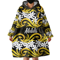 Personalised Cook Islands Aitutaki Wearable Blanket Hoodie Tiare Maori Polynesian Waves Tattoo