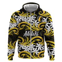 Personalised Cook Islands Aitutaki Zip Hoodie Tiare Maori Polynesian Waves Tattoo