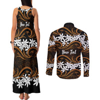 Personalised Cook Islands Rakahanga Couples Matching Tank Maxi Dress and Long Sleeve Button Shirt Tiare Maori Polynesian Waves Tattoo
