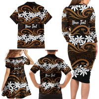 Personalised Cook Islands Rakahanga Family Matching Long Sleeve Bodycon Dress and Hawaiian Shirt Tiare Maori Polynesian Waves Tattoo LT14 - Polynesian Pride