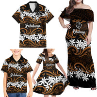 Personalised Cook Islands Rakahanga Family Matching Off Shoulder Maxi Dress and Hawaiian Shirt Tiare Maori Polynesian Waves Tattoo LT14 - Polynesian Pride