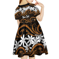 Personalised Cook Islands Rakahanga Kid Short Sleeve Dress Tiare Maori Polynesian Waves Tattoo