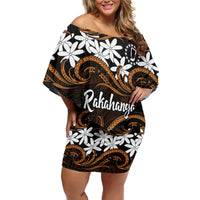 Personalised Cook Islands Rakahanga Off Shoulder Short Dress Tiare Maori Polynesian Waves Tattoo